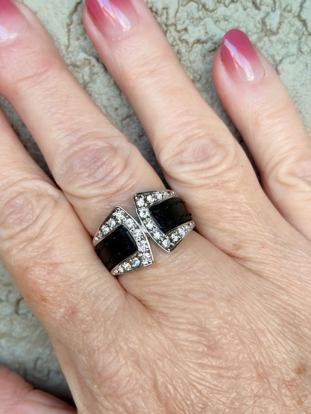 Camille Lucie Silver & Black Leather Corset Ring